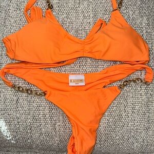Bahimi Orange Bikini Set with Gold Chain Detail
